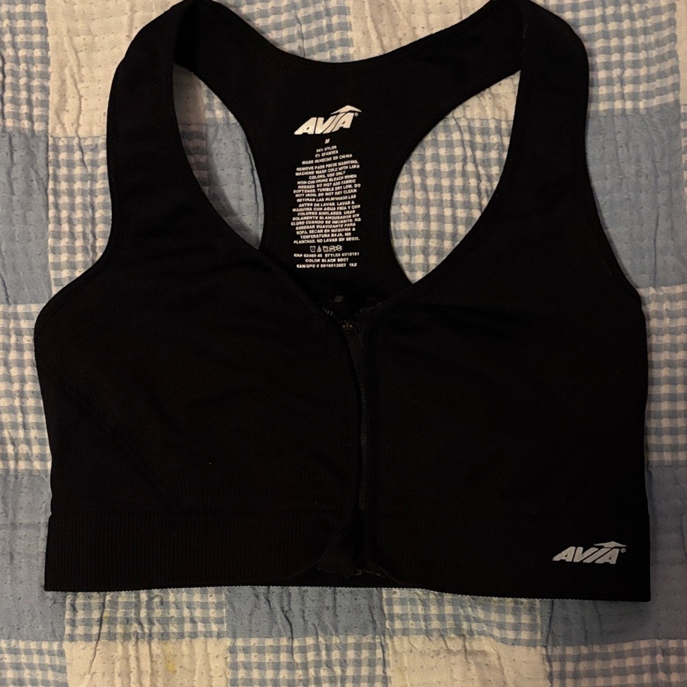 Avia Women's Black Zip-Front Sports Bra